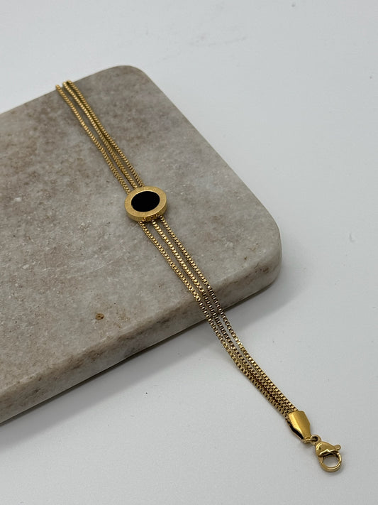 Gold Double Chain Bracelet with Black Enamel